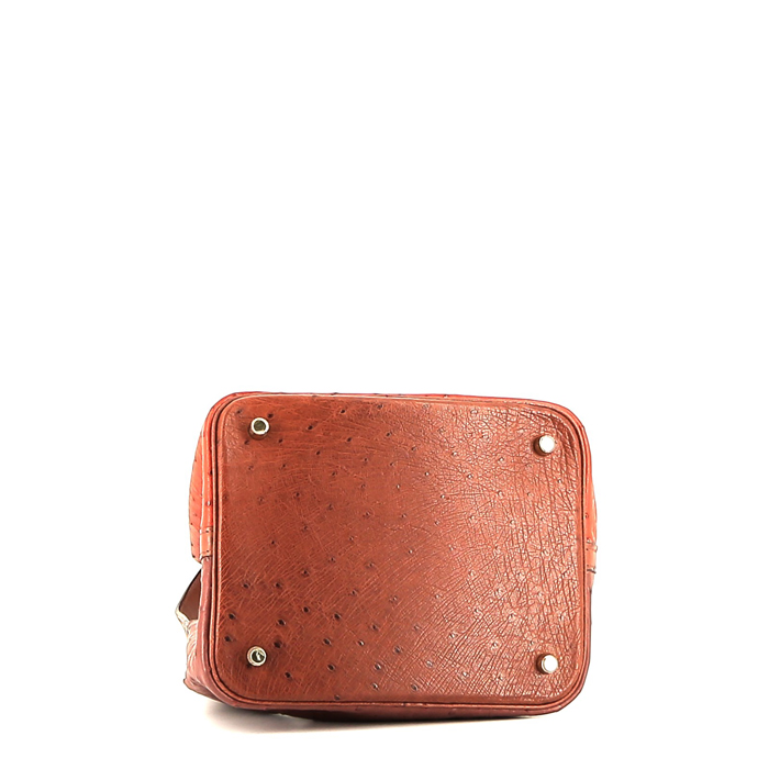 Sac à main Hermès  Picotin moyen modèle  en autruche tricolore orange prune et gold - Detail D3