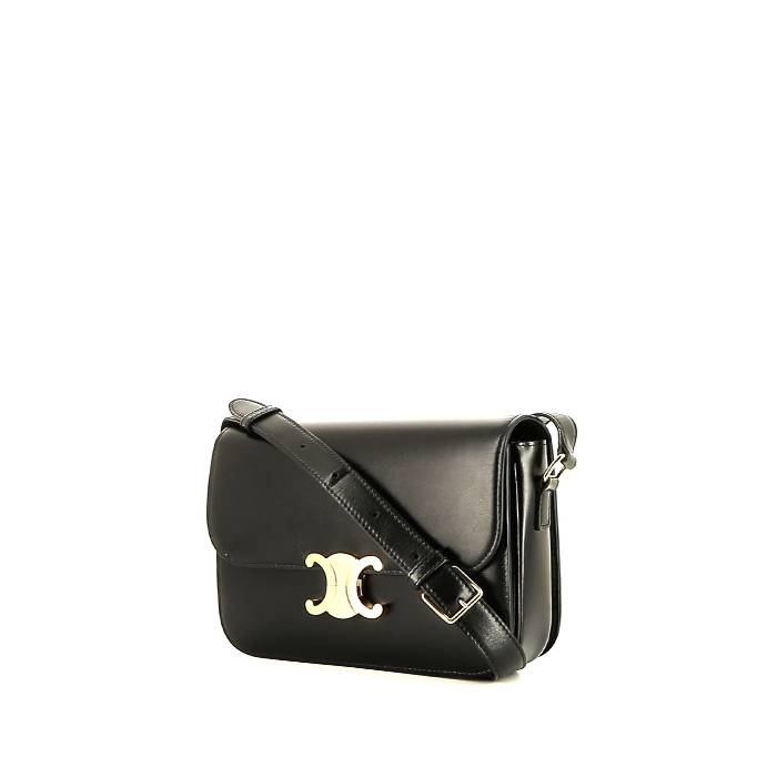 Celine Triomphe Shoulder Bag Mini Black in Shiny Calfskin Leather