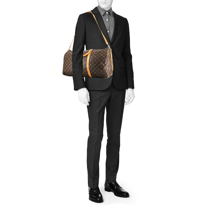 Bolsa de viaje Louis Vuitton  Keepall 50 en lona Monogram marrón y cuero natural - Detail D2