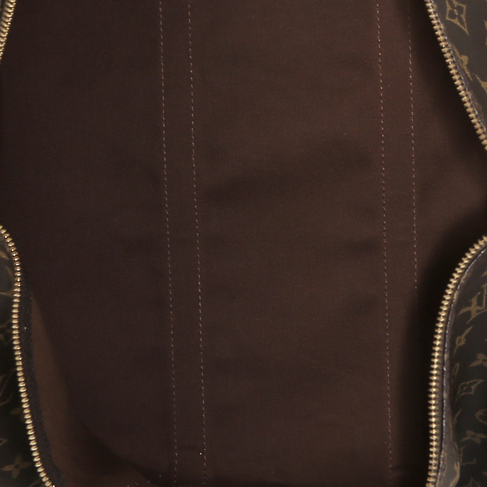 Sac de voyage Louis Vuitton  Keepall 50 en toile monogram marron et cuir naturel - Detail D3