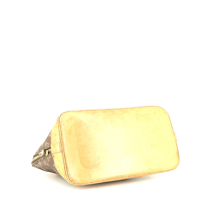 Bolso de mano Louis Vuitton  Alma modelo pequeño  en lona Monogram marrón y cuero natural - Detail D4