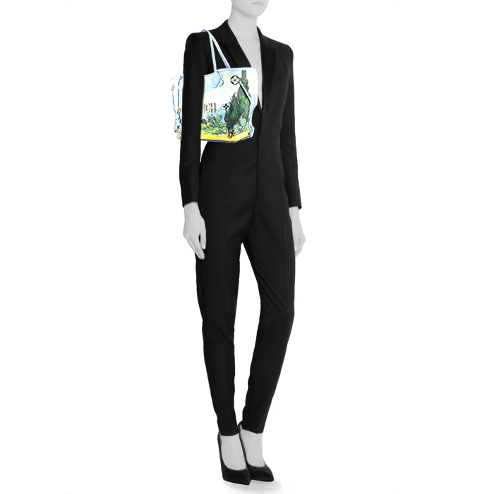 Louis Vuitton  Neverfull Editions Limitées Jeff Koons Van Gogh medium model  shopping bag  canvas  and blue leather - Detail D1