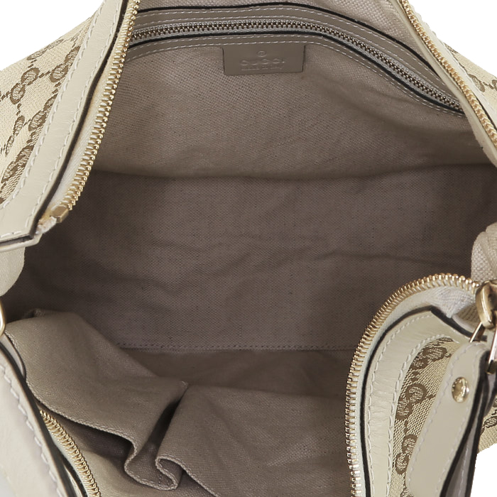 Borsa Gucci  Gucci Vintage in tela siglata beige e pelle color crema - Detail D2