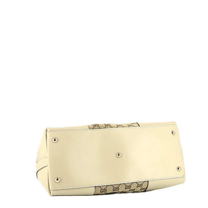 Borsa Gucci  Gucci Vintage in tela siglata beige e pelle color crema - Detail D4