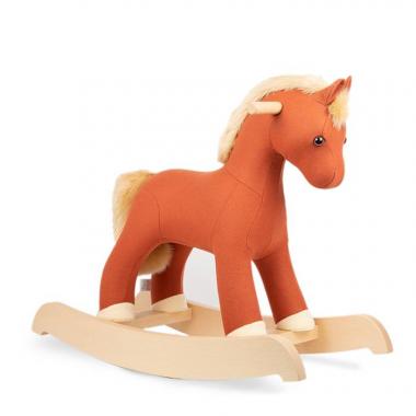 Hermès, Cheval à bascule "Hermy", en hêtre, coton, laine et fourrure acrylique, signé, années 2020