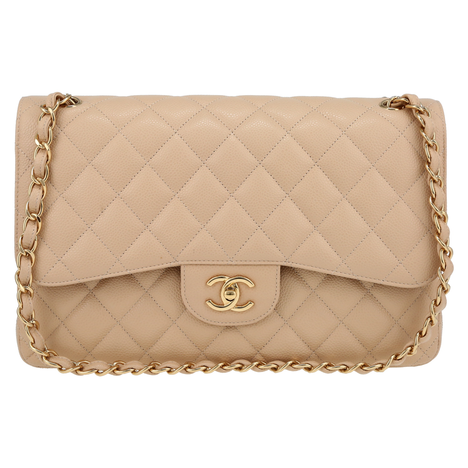 Sac bandoulière Chanel  Timeless Jumbo en cuir grainé matelassé beige - Detail D2