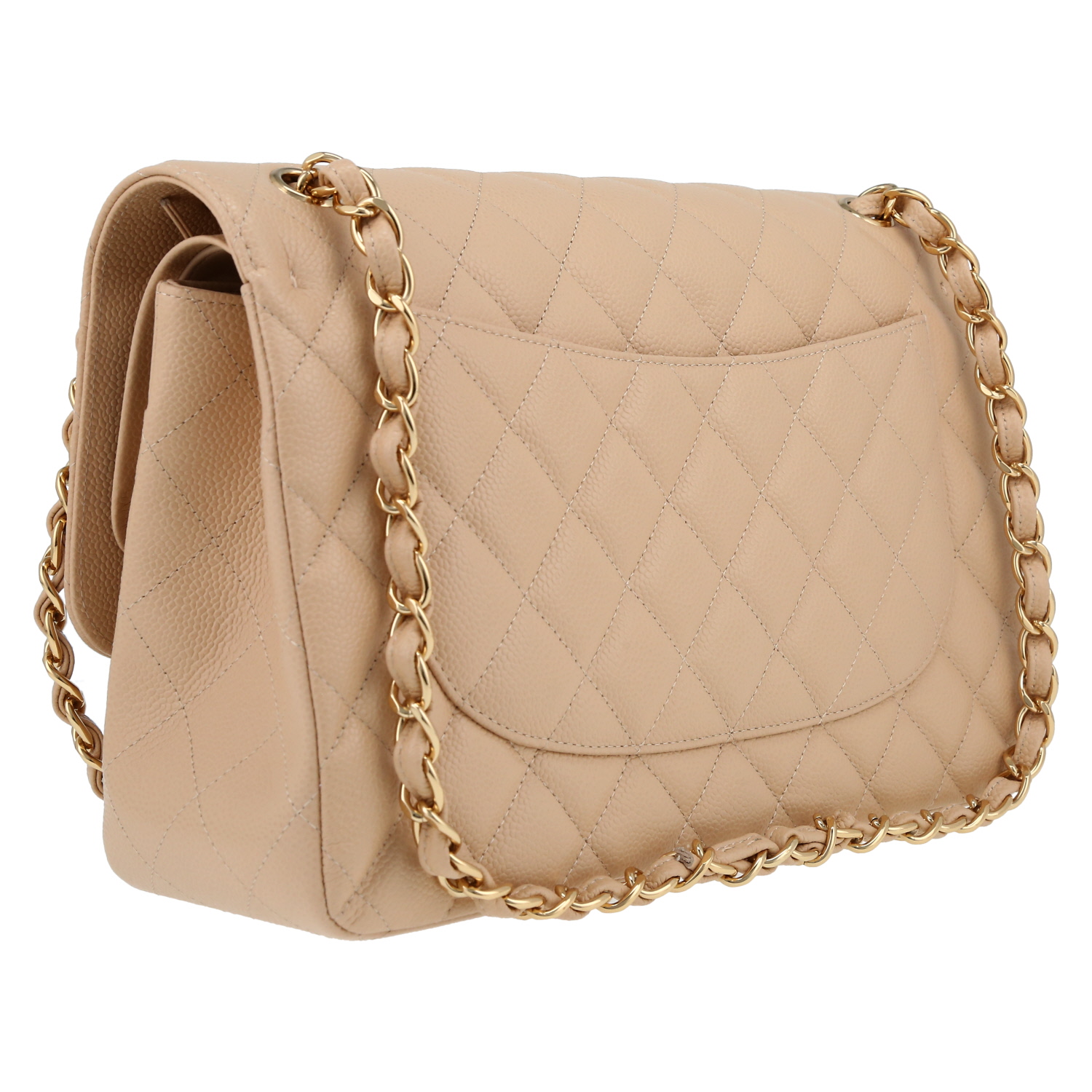 Chanel  Timeless Jumbo shoulder bag  in beige quilted grained leather - Detail D6