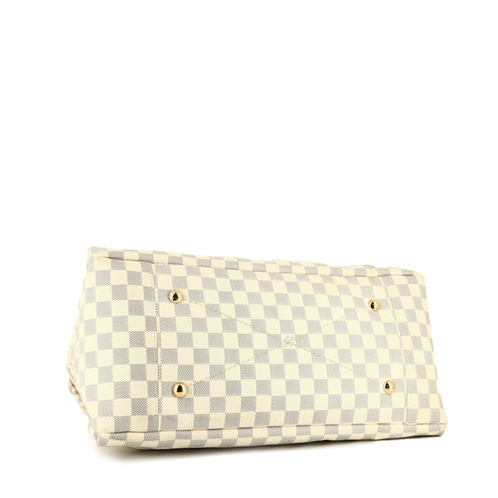Louis Vuitton  Artsy medium model  handbag  in azur damier canvas  and natural leather - Detail D4