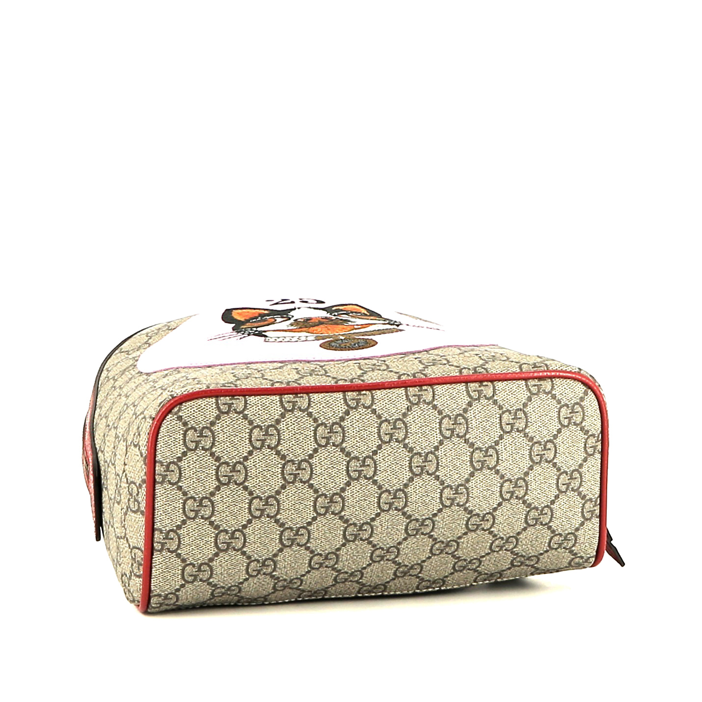 Mochila Gucci   en tejido "sûpreme GG" beige y cuero rojo - Detail D5