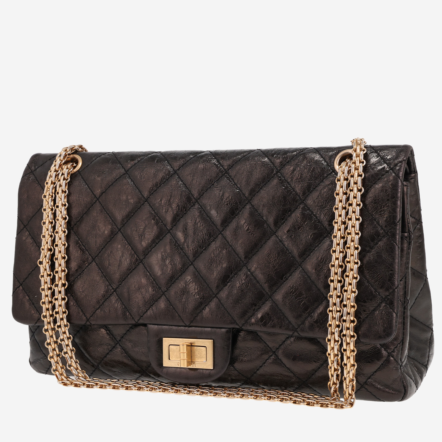 Chanel Chanel 2.55 handbag in black quilted iridescent leather