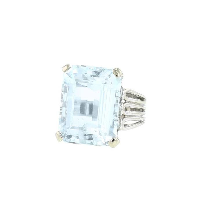 Vintage  ring in white gold and aquamarine - 00pp