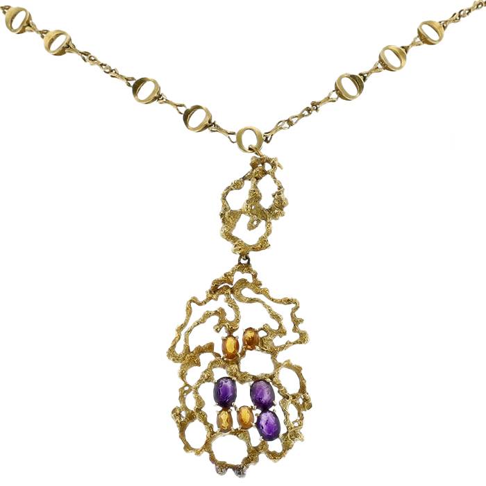 Vintage  necklace in yellow gold, amethysts and citrines - 00pp