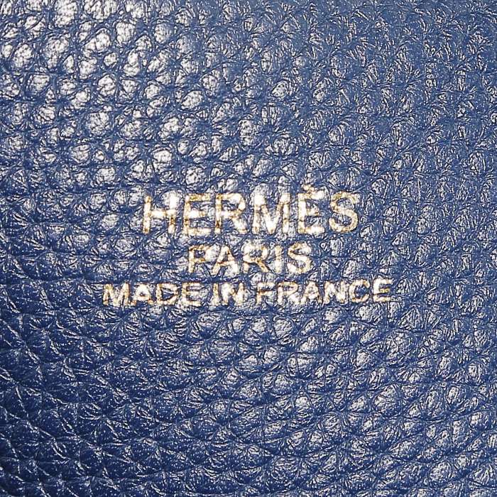 Bolso Cabás Hermès  Double Sens en cuero taurillon clémence azul oscuro y turquesa - Detail D3