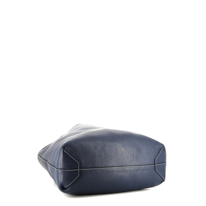 Bolso Cabás Hermès  Double Sens en cuero taurillon clémence azul oscuro y turquesa - Detail D4