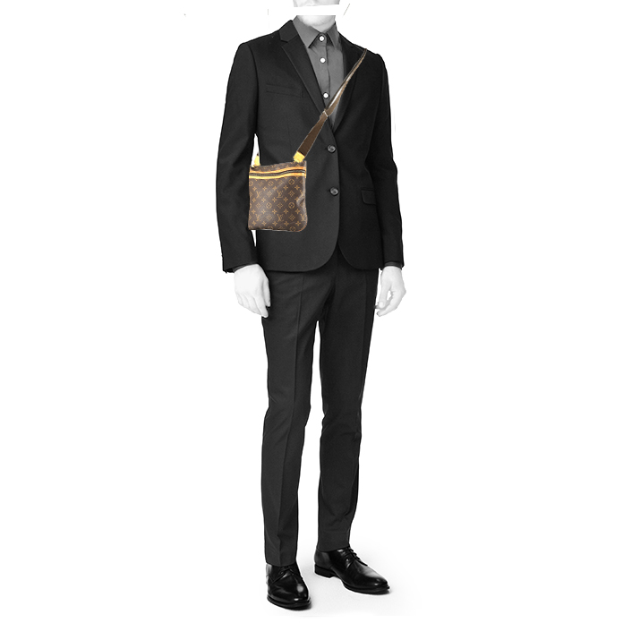 Sac bandoulière Louis Vuitton  Bosphore Messenger en toile monogram et cuir naturel - Detail D1