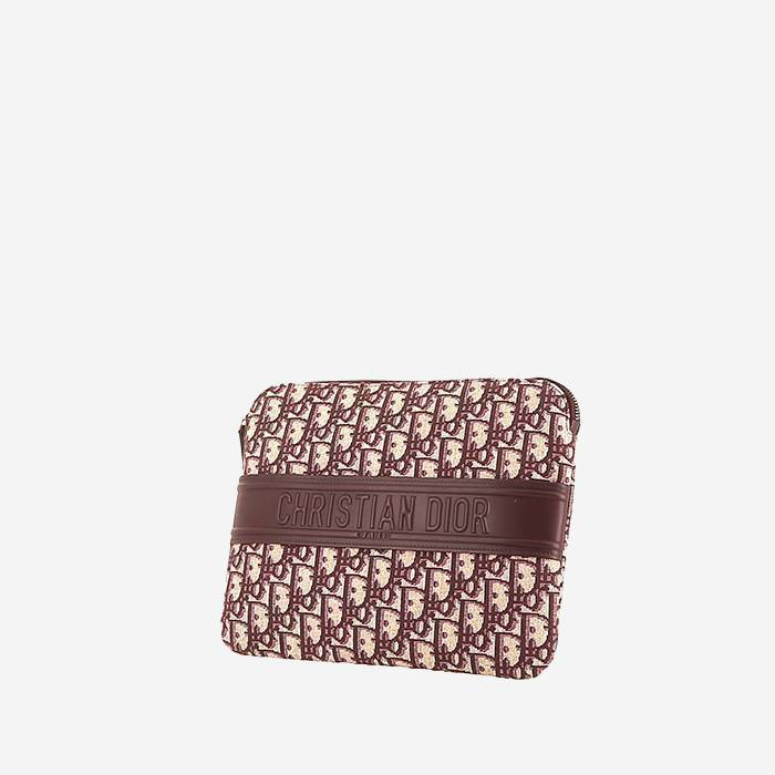 Bolsito de mano Dior  Oblique en lona Monogram Oblique color burdeos y beige y cuero color burdeos