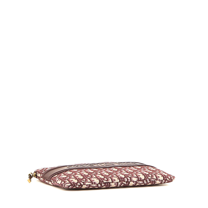 Dior  Oblique pouch  in burgundy and beige monogram canvas Oblique  and burgundy leather - Detail D4