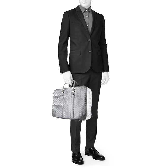 Borsa da viaggio Goyard  Majordome in tela Goyardine e pelle grigia - Detail D1