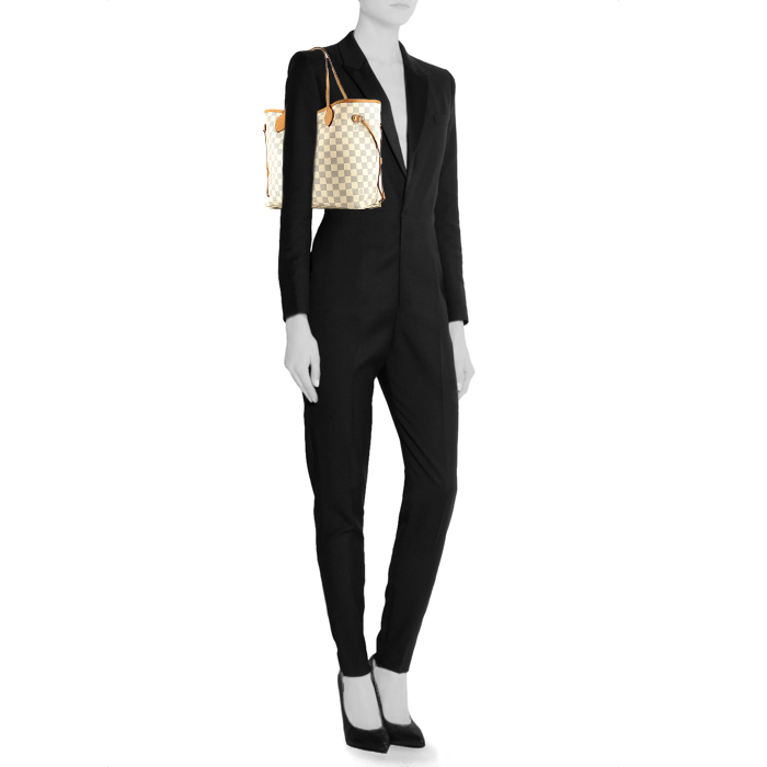 Bolso Cabás Louis Vuitton  Neverfull en lona a cuadros azul celeste y cuero natural - Detail D1