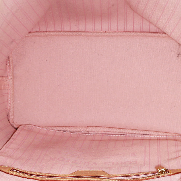 Shopping bag Louis Vuitton  Neverfull in tela a scacchi azzurro e pelle naturale - Detail D2