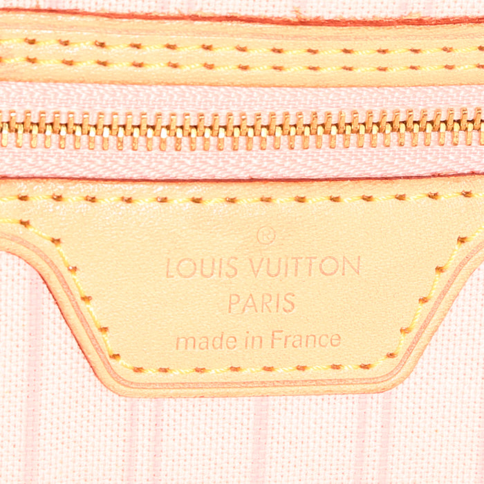 Shopping bag Louis Vuitton  Neverfull in tela a scacchi azzurro e pelle naturale - Detail D3