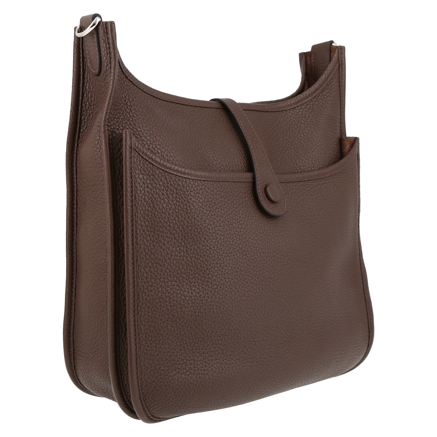 Sac bandoulière Hermès  Evelyne en cuir togo marron Café - Detail D6