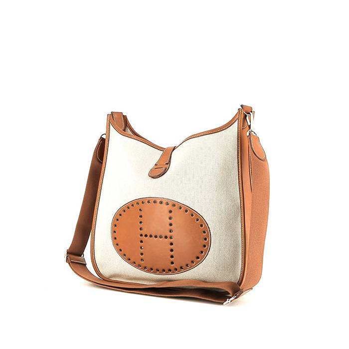 Hermès  Evelyne shoulder bag  in beige canvas  and gold Barenia leather - 00pp