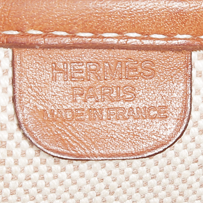 Borsa a tracolla Hermès  Evelyne in tela beige e pelle Barenia gold - Detail D3