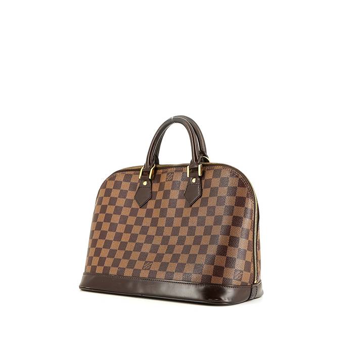 Louis Vuitton  Alma small model  handbag  in ebene damier canvas  and brown leather - 00pp