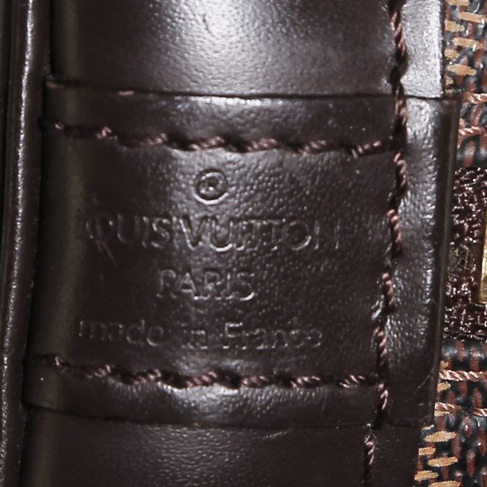 Louis Vuitton  Alma small model  handbag  in ebene damier canvas  and brown leather - Detail D3