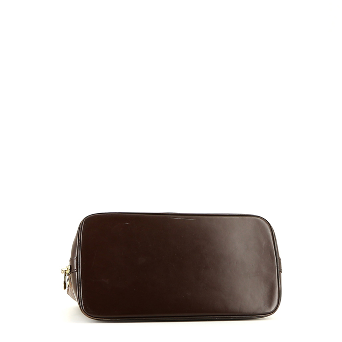 Louis Vuitton  Alma small model  handbag  in ebene damier canvas  and brown leather - Detail D4
