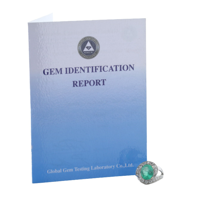 Bague Vintage  en or blanc, émeraude et diamants - Detail D2