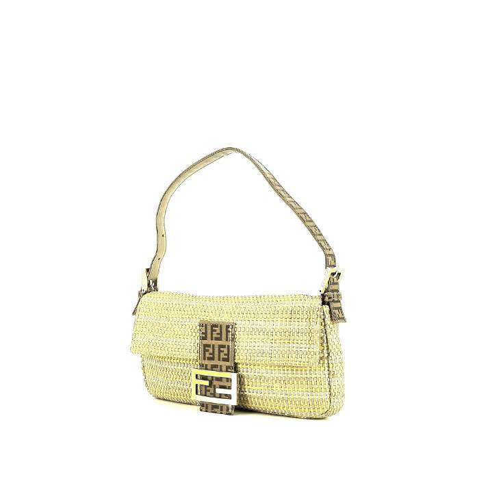 Fendi  Baguette handbag  in beige, taupe and white braided leather  and brown monogram canvas - 00pp