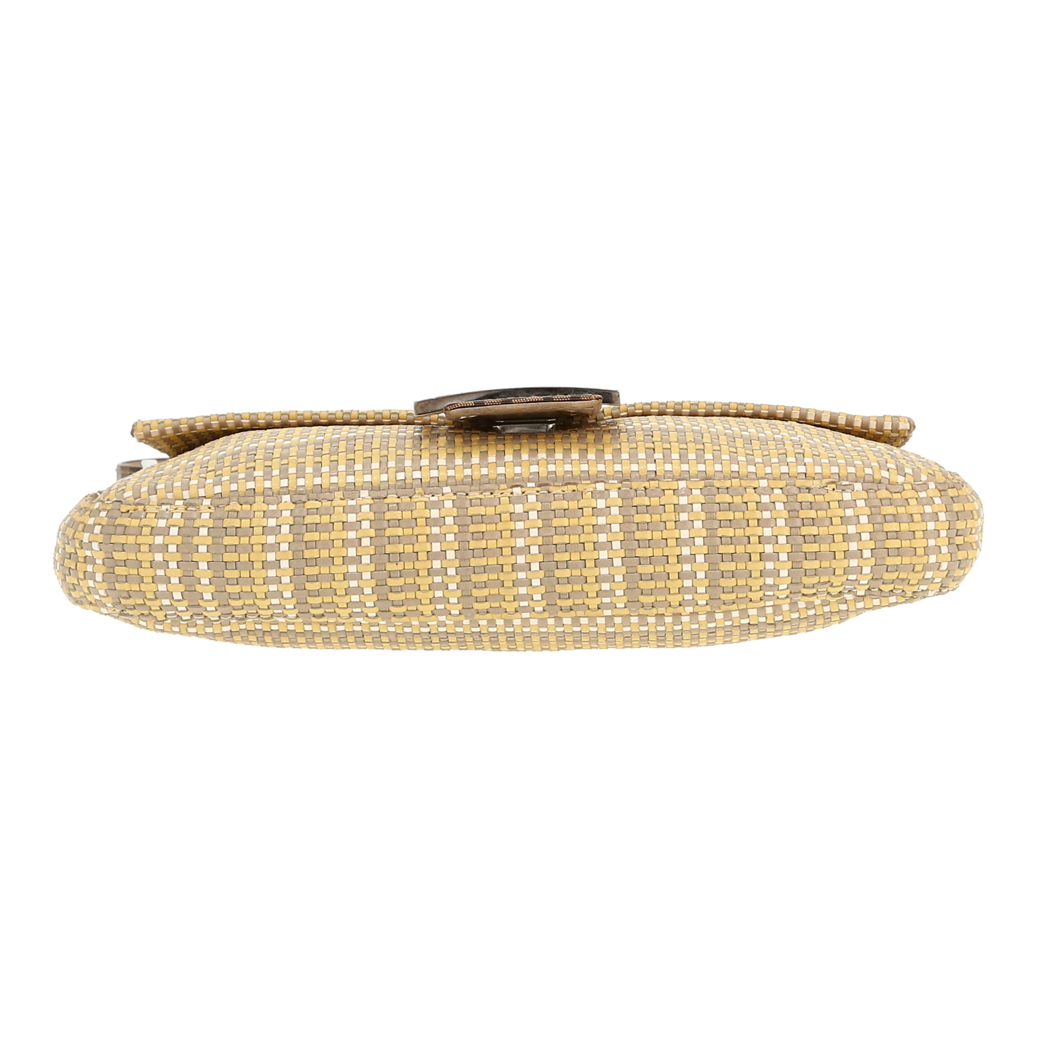 Fendi  Baguette handbag  in beige, taupe and white braided leather  and brown monogram canvas - Detail D1