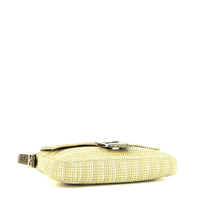 Fendi  Baguette handbag  in beige, taupe and white braided leather  and brown monogram canvas - Detail D4