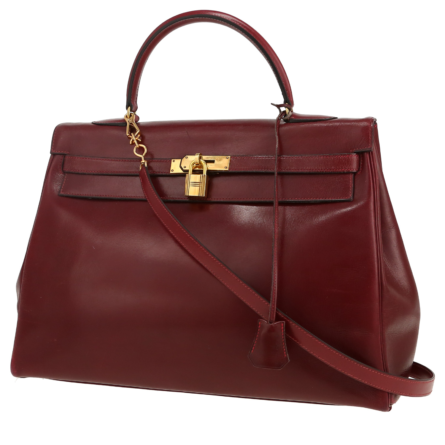 Bolso de mano Hermès  Kelly 35 cm en cuero box color burdeos