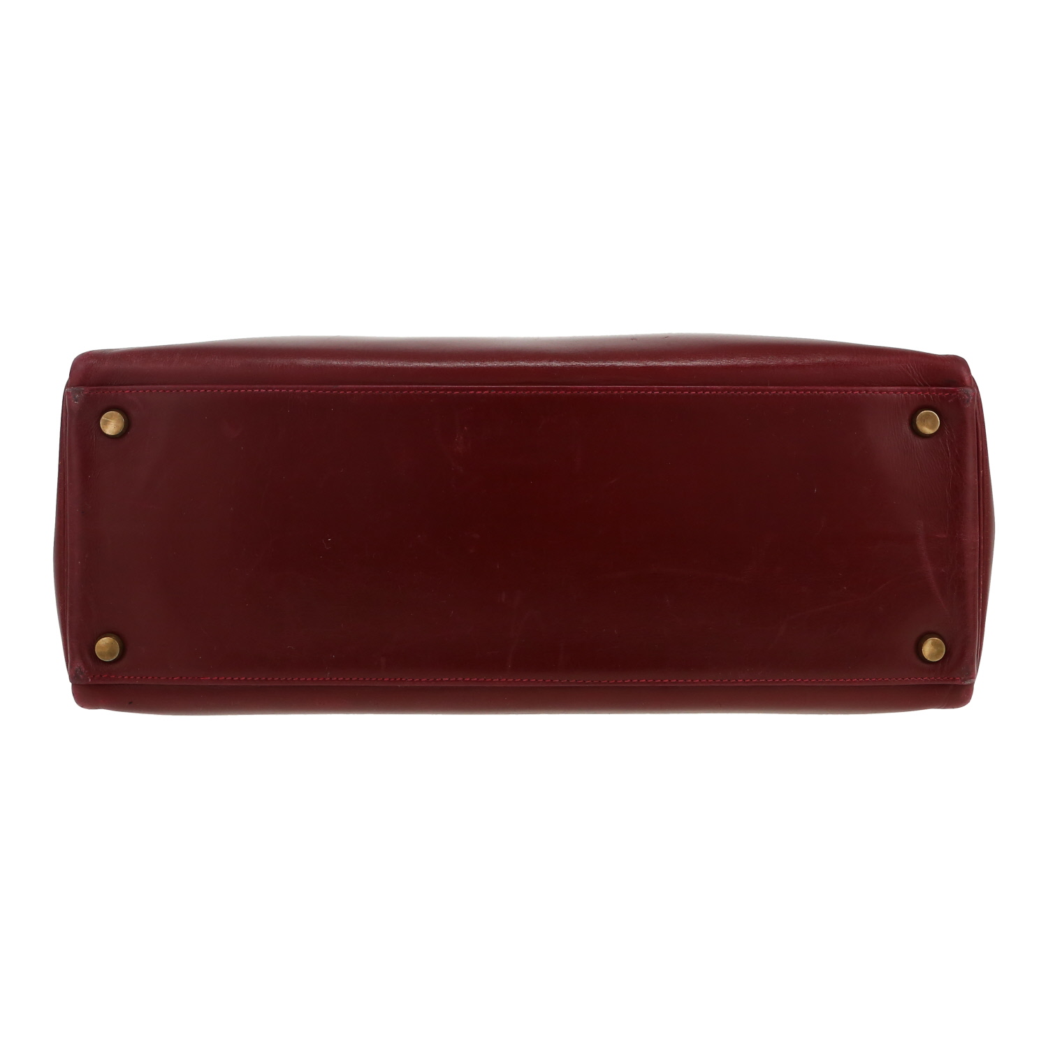 Bolso de mano Hermès  Kelly 35 cm en cuero box color burdeos - Detail D1