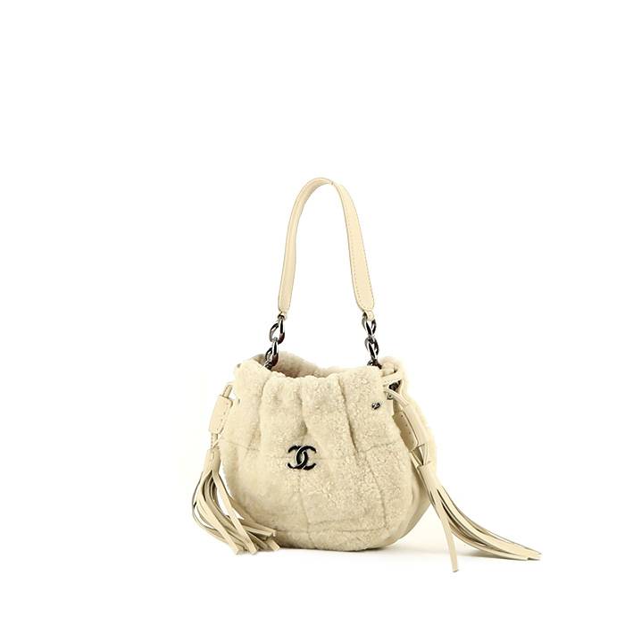 Bolso de mano Chanel   pequeño  en piel con lana blanca y cuero blanco - 00pp