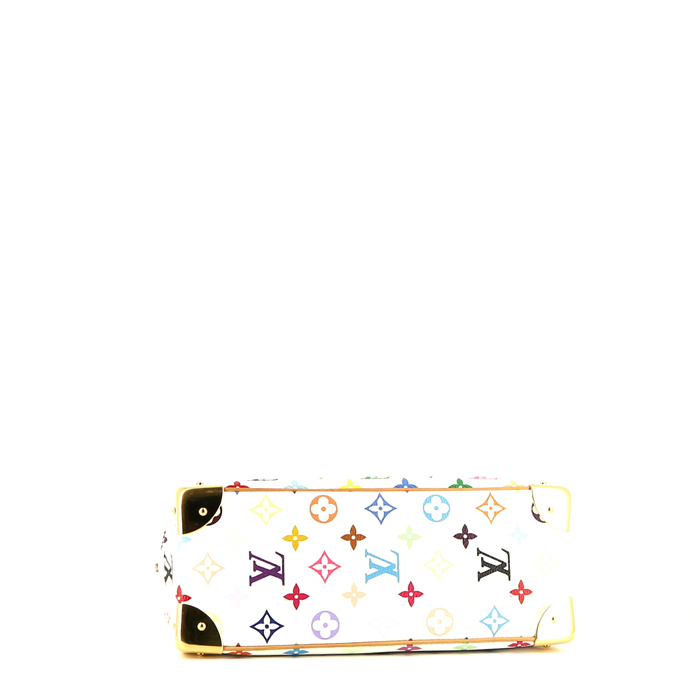 Sac à main Louis Vuitton  Trouville en toile monogram multicolore blanche et cuir naturel - Detail D4