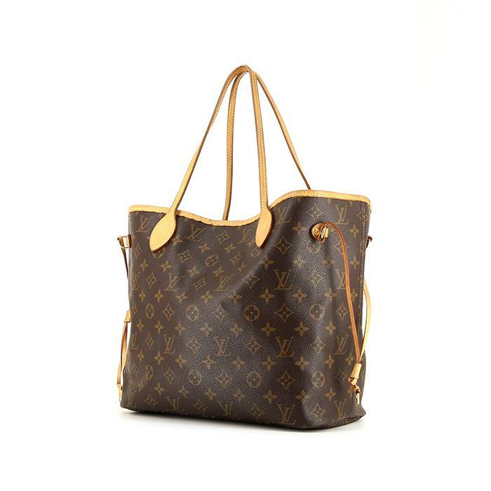 Louis Vuitton  Neverfull medium model  shopping bag  in brown monogram canvas  and natural leather - 00pp
