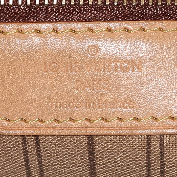 Sac cabas Louis Vuitton  Neverfull moyen modèle  en toile monogram marron et cuir naturel - Detail D3