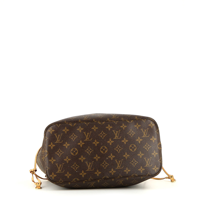 Sac cabas Louis Vuitton  Neverfull moyen modèle  en toile monogram marron et cuir naturel - Detail D4