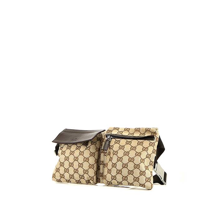Bolsito-cinturón Gucci   en lona Monogram beige y cuero marrón - 00pp