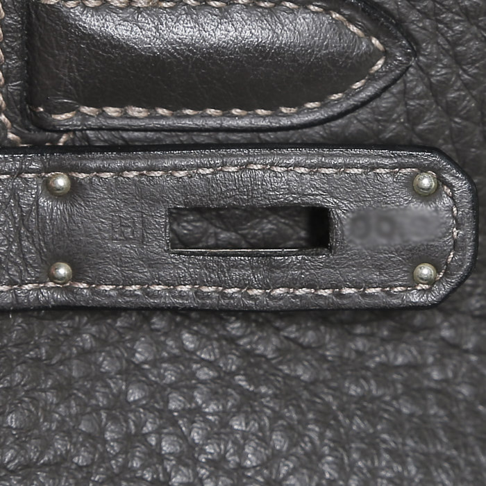 Hermès  Birkin 30 cm handbag  in grey leather taurillon clémence - Detail D4