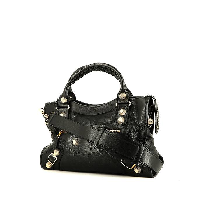 Balenciaga Small Classic City Spike Leather Satchel in Black