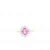 Vintage  ring in yellow gold, diamonds and pink sapphire - 360 thumbnail