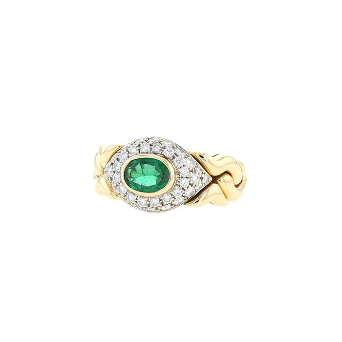 Half-articulated Bulgari  ring in yellow gold, diamonds and emerald - 00pp