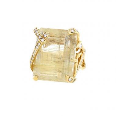 Sortija Chanel Cristaux Glacés de oro amarillo, Venus cabello cuarzo y diamantes