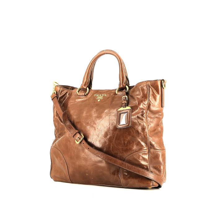 Prada Brown Leather Embellished Skipper Shoulder Bag – Vintage by Misty