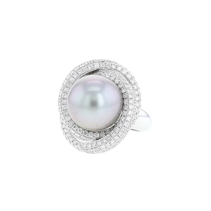 Vintage  ring in white gold, pearls and diamonds - 00pp
